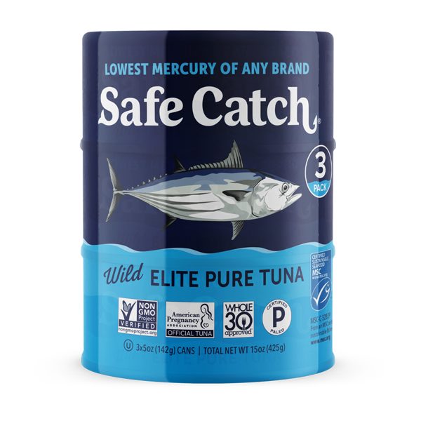 Safe Catch Wild Elite Pure Tuna, 3 Pack, 5 oz Cans – Lowest Mercury Canned Tuna with 40g Protein per Can