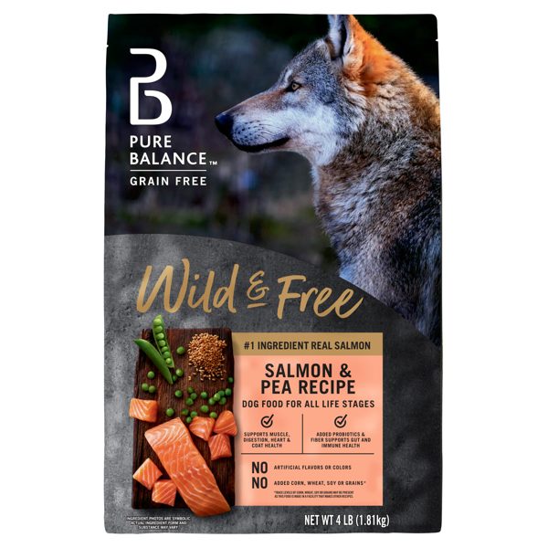 Pure Balance Wild & Free Grain-Free Salmon & Pea Recipe Dry Dog Food, 4 lbs