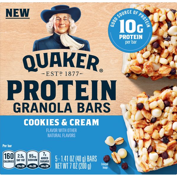 Quaker Protein Granola Bars, Cookies & Cream, 1.41 oz, 5 Count