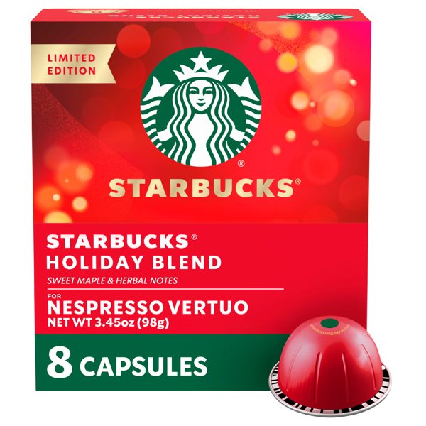 Starbucks Holiday Blend for Nespresso Vertuo, 100% Arabica Coffee, Limited Edition, 8 Coffee Capsules, Medium Roast 3.45 oz