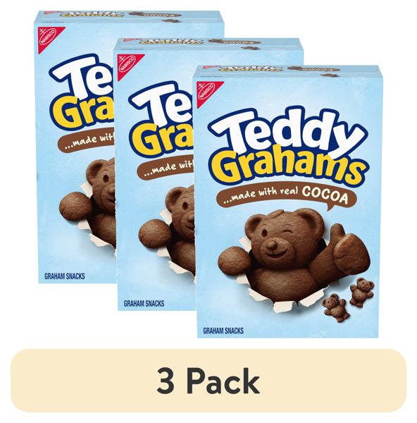 (3 pack) TEDDY GRAHAMS Chocolate Graham Snacks, Kids Snacks, 10 oz