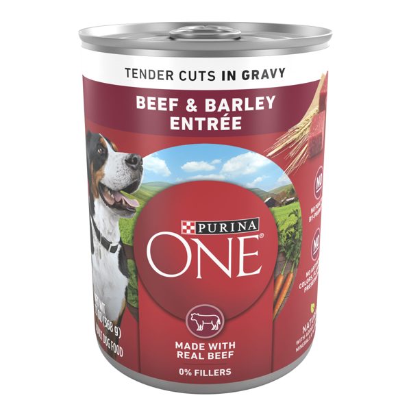 (4 pack) Purina ONE Natural Wet Dog Food, High Protein Soft Beef & Barley, 13 oz Can