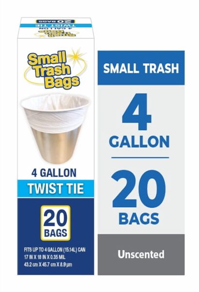 Basic 4 Gallon Twist Tie Bathroom Bags, 20 Bags