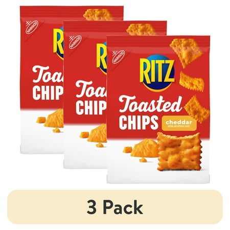 (3 pack) RITZ Toasted Chips Cheddar Crackers, Party Snacks, 8.1 oz