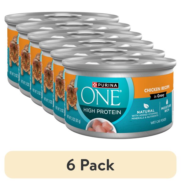 (6 pack) Purina ONE Natural High Protein Cat Food, Chicken Recipe in Wet Cat Food Gravy