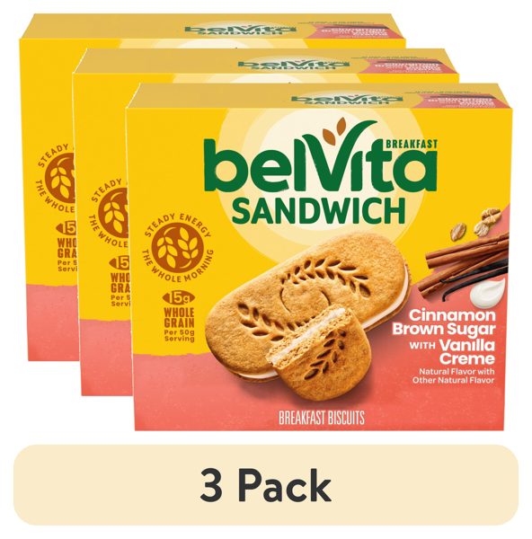(3 pack) belVita Breakfast Bar Biscuit Sandwiches Cinnamon Brown Sugar with Vanilla Creme, 5 Packs