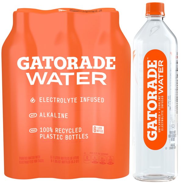 Gatorade Purified Water, Unflavored, 1 Liter Bottles, 6 Pack