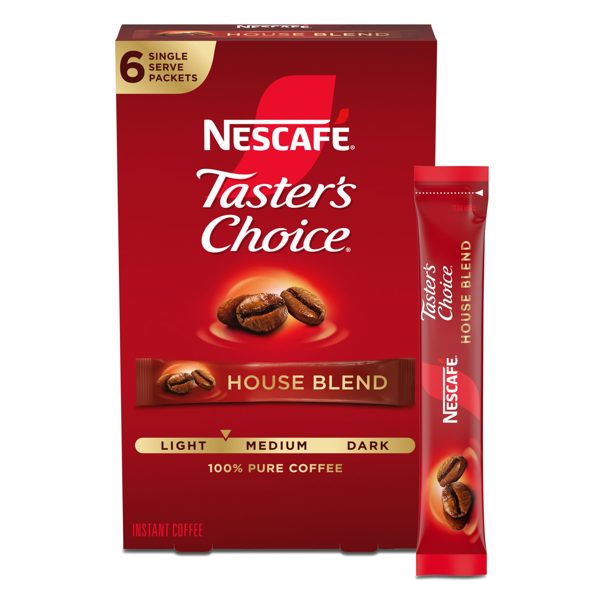 NESCAFÉ Taster's Choice House Blend, Light Medium Roast Instant Coffee, 1 Box, 6 Packets