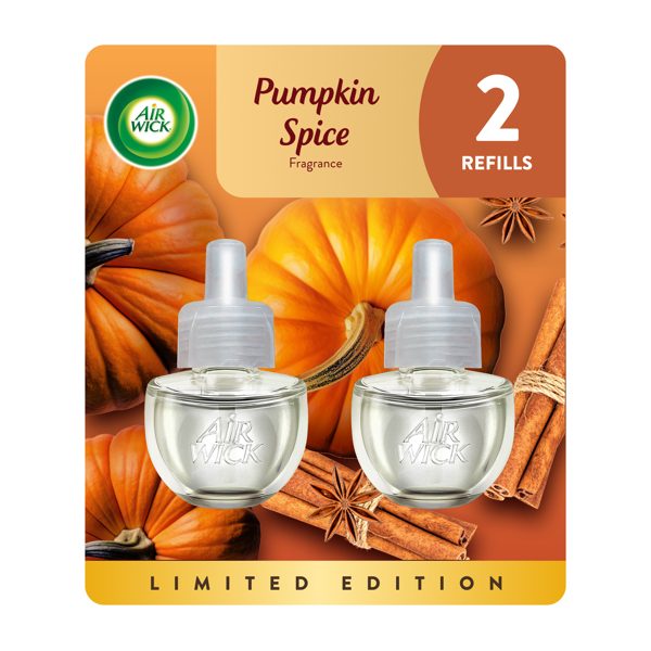 Air Wick Plug-In Fall Scented Oil Warmer Air Freshener Refills, Pumpkin Spice, 2 Count