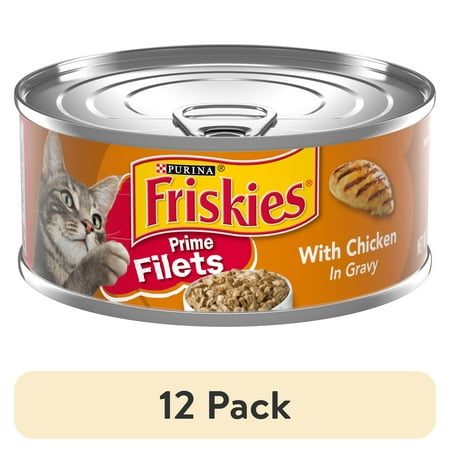 (12 pack) Purina Friskies Prime Filet, Chicken in Gravy, Wet Cat Food, 5.5 oz Can,