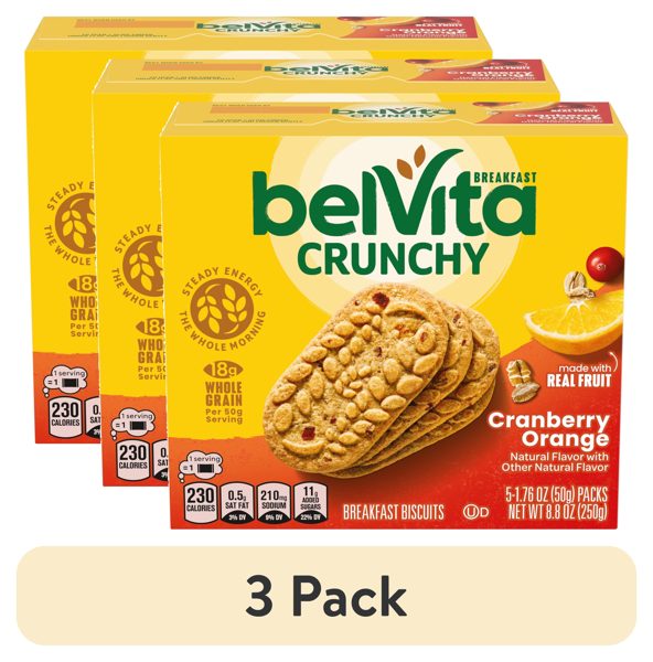 (3 pack) belVita Breakfast Bars Biscuits, Cranberry Orange, 5 Packs (4 Biscuits Per Pack)