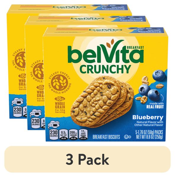 (3 pack) belVita Breakfast Bars Biscuits, Blueberry, 5 Packs (4 Biscuits Per Pack)