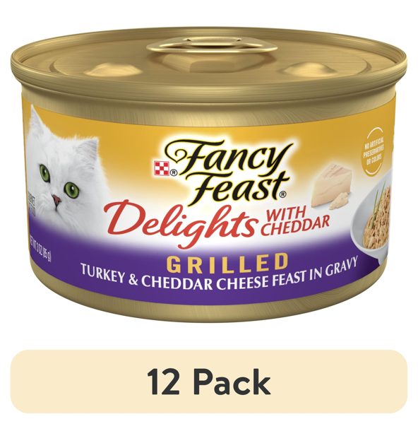 (12 pack) Purina Fancy Feast Delights with Cheddar Wet Cat Food, Grilled Turkey & Cheddar, 3 oz Cans