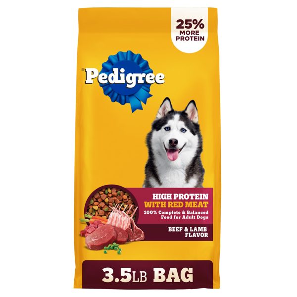 Pedigree Dry Dog Food for Adult Dogs, High Protein, Beef and Lamb Flavor, 3.5 lb. Bag