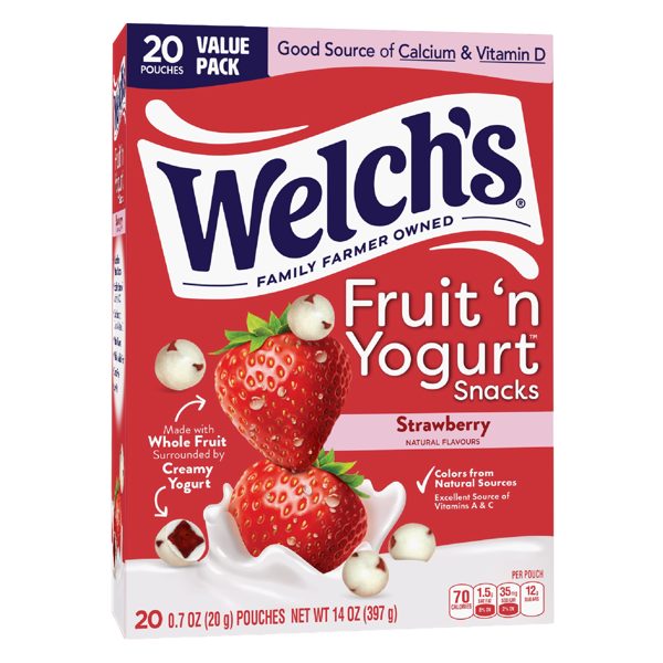 Welch's Fruit 'N Yogurt Fruit Snacks, Strawberry, Soft Kids Snacks, 0.7 oz, 20 Count