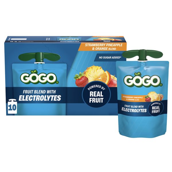 GOGO Electrolytes No Sugar Added Strawberry Pineapple & Orange Fruit Blend Pouches, 3.9oz (10 Pack)