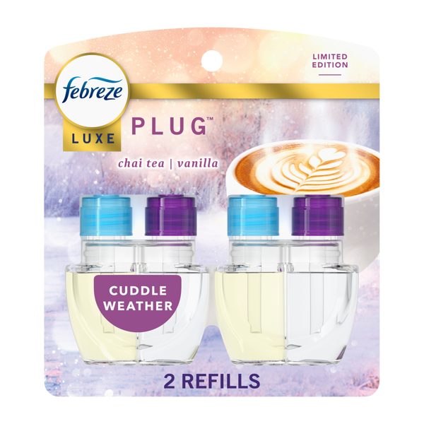 Febreze Plug In Air Freshener, Odor-Fighting Scented Oil Refill, Cuddle Weather, 2 Refill