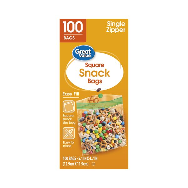 Great Value Fresh Seal Square Snack Bags, 100 Count