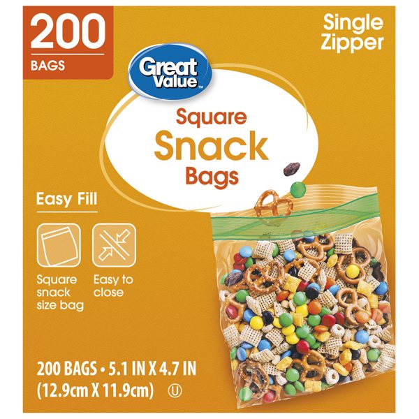 Great Value Fresh Seal Square Snack Bags, 200 Count