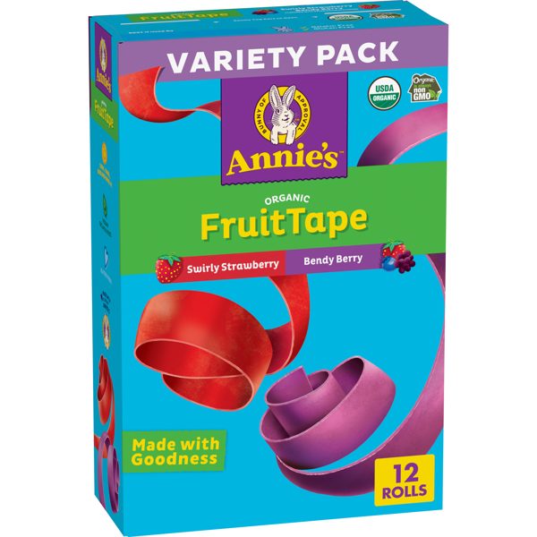 Annie's Organic Fruit Tape, Swirly Strawberry and Bendy Berry Flavors, 12 Rolls, 9 oz