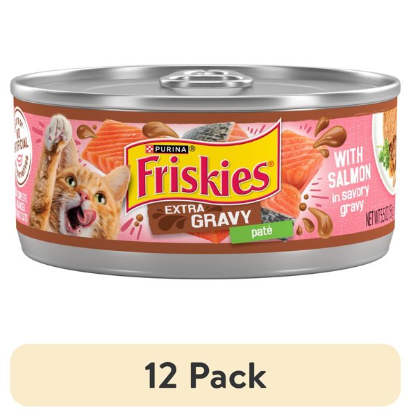 (12 pack) Purina Friskies Extra Gravy Pate With Salmon, Wet Cat Food, 5.5 oz Can
