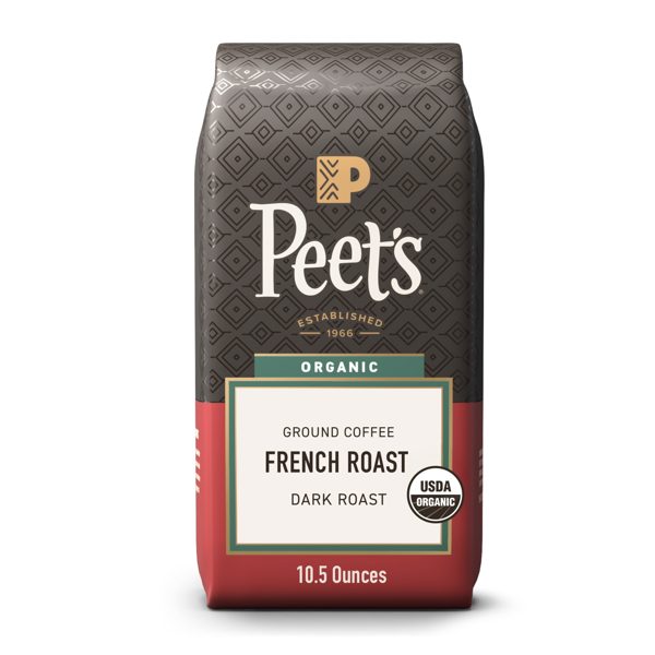 Peet's Coffee USDA Organic French Roast Premium Dark Roast Ground Coffee, Arabica, 10.5 oz