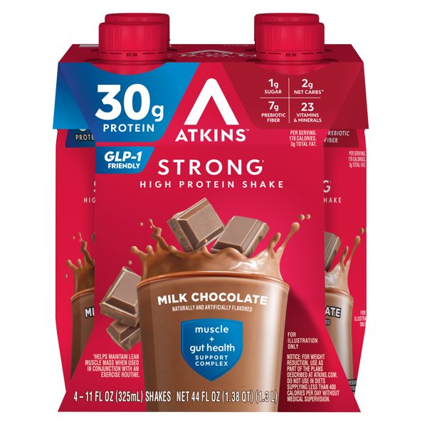 Atkins Strong, High Protein Shake, Milk Chocolate, 30g of Protein, 4 Count