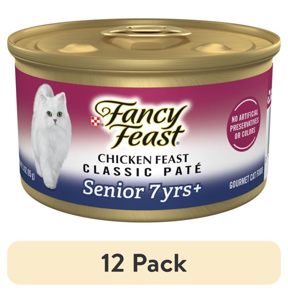 (12 pack) Purina Fancy Feast Senior Classic Pate Chicken Feast Wet Cat Food, 3 oz Can