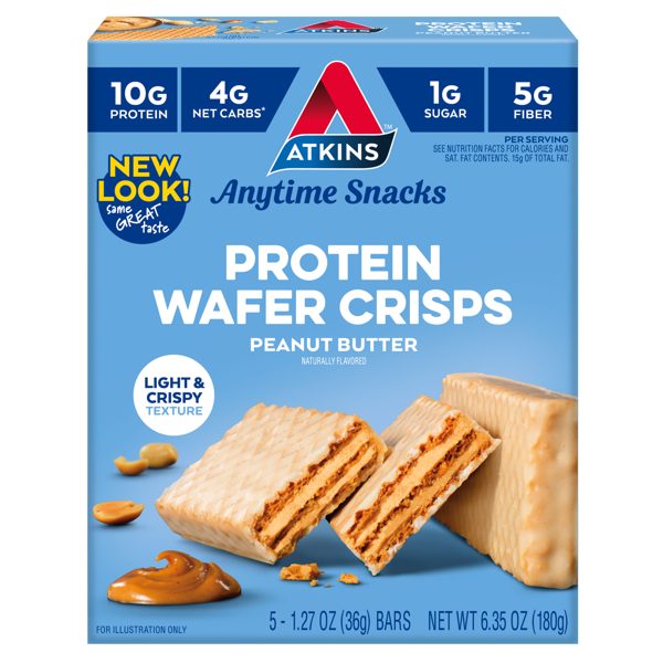 Atkins Snack, Protein Crisp Wafer, Peanut Butter, 10g of Protein, 5 Count