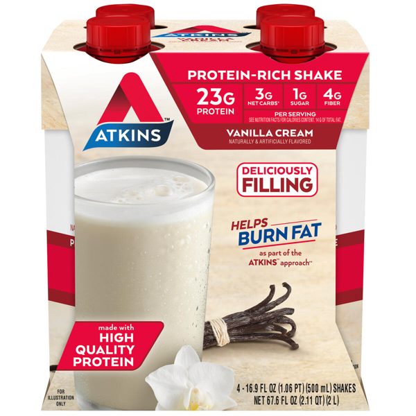 Atkins Meal Size Protein-Rich Shake, Vanilla Cream, Keto Friendly, 4 Count