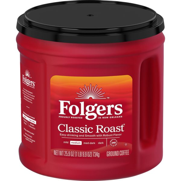 Folgers Classic Roast Ground Coffee, Medium Roast, 25.9 oz Canister