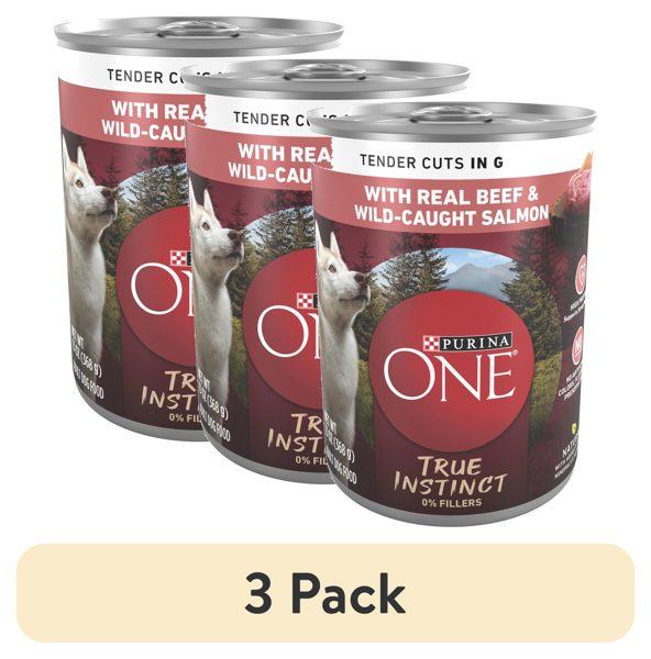 (3 pack) Purina ONE True Instinct Wet Dog Food, High Protein Soft Beef & Salmon, 13 oz Can
