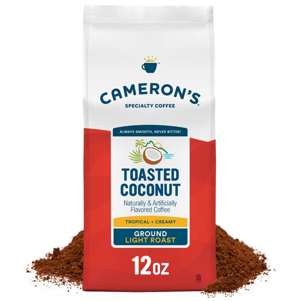 Cameron's Coffee Toasted Coconut Flavored Light Roast Ground Arabica Coffee, Tropical & Creamy, 12 oz Bag