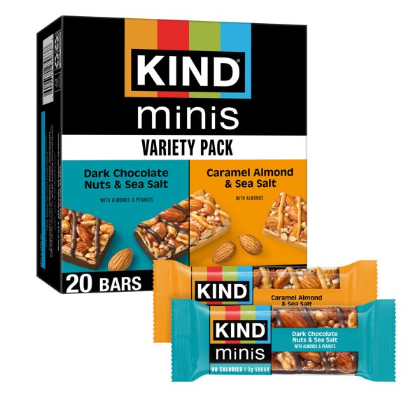 KIND Minis Snack Bars, Variety Pack, Gluten Free, Low Sodium, 3g Sugar, 0.7oz, 20 Count