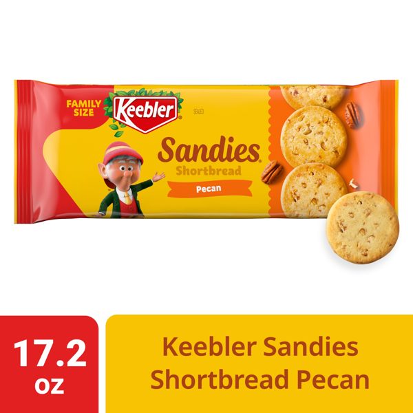 Keebler Sandies Pecan Cookies, Shortbread Cookies with Crunchy Pecans, Family Size 17.2 oz