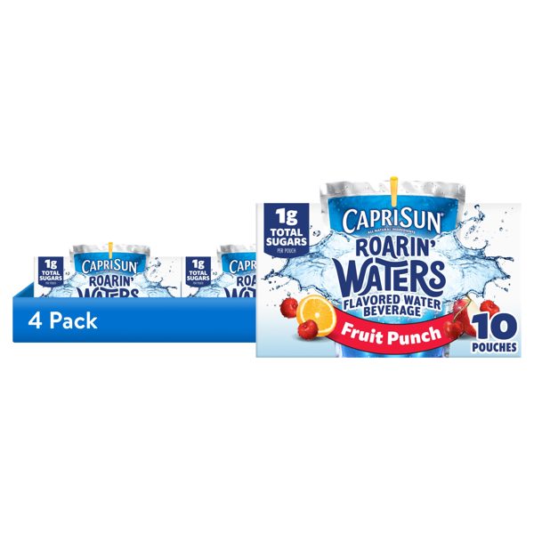 (4 pack) Capri Sun Roarin' Waters Flavored Water Beverage, 40 Pouches, for School Lunches and On-the-Go Hydration, Fruit Punch Natural Flavor with Other Natural Flavor, All Natural Ingredients, 6 oz