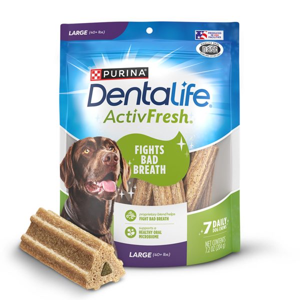 Purina DentaLife ActivFresh Large Dog Treats Dental Chews with Chicken, 7.2 oz Pouch (7 Count)