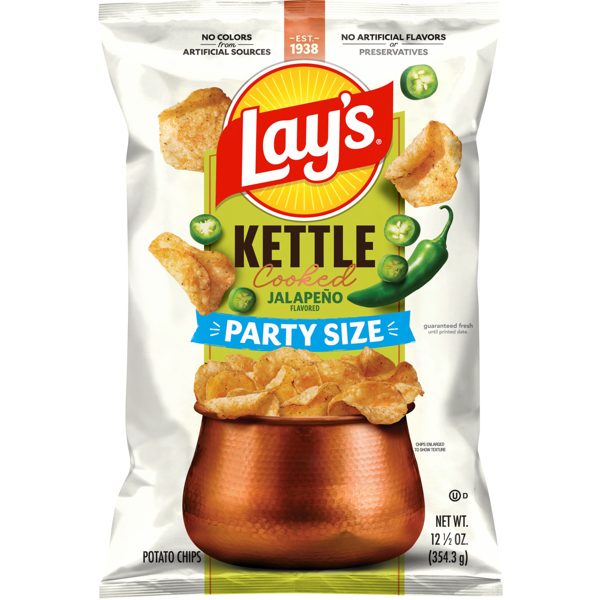 Lay’s Jalapeno Kettle Cooked Potato Chips Party Size Bag, 12.5 oz