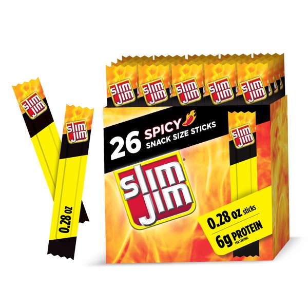 Slim Jim Smoked Jerky Meat Snack Sticks, Spicy Flavor, 6g Protein Per Serving, Halloween Snacks, 0.28 oz. (26-Count)