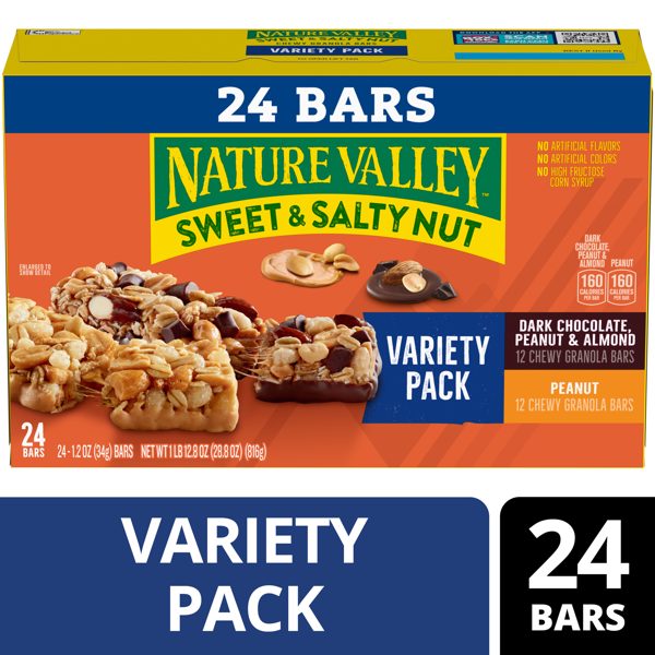 Nature Valley Sweet and Salty Nut Granola Bars, Variety Pack, 24 Bars, 28.8 oz
