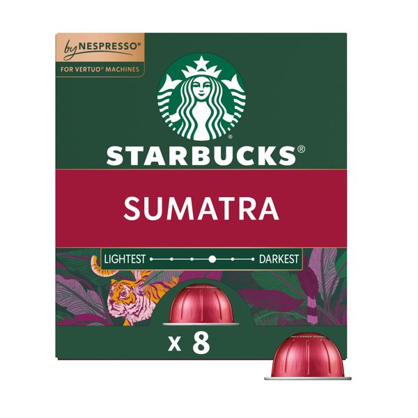 Starbucks by Nespresso Vertuo Line, Single-Origin Sumatra, Dark Roast Nespresso Pods, 8 ct