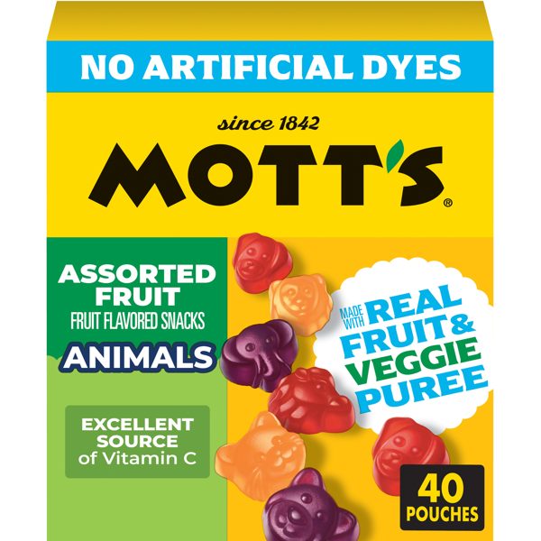 Mott's Assorted Animal Shapes Fruit Flavored Snacks, Made with Real Fruit Puree (40 Pack)