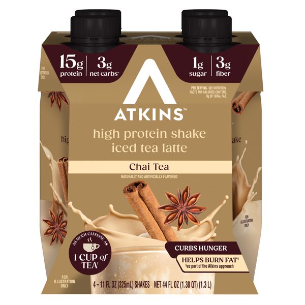 Atkins Chai Tea Latte Flavored High Protein Shake, Ready to Drink, Low Sugar and Low Carb Shakes, Keto-Friendly, Made with Real Tea, 4 Count