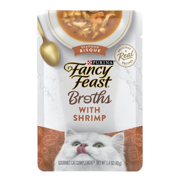 Purina Fancy Feast Broths Shrimp Seafood Bisque Wet Cat Food, 1.4 oz Pouch