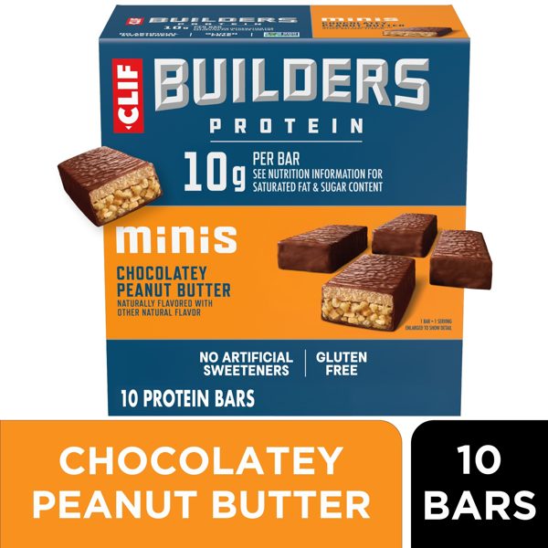 CLIF BUILDERS Minis Protein Bars Chocolatey Peanut Butter Flavor, Plant Protein, Gluten Free, 10 count