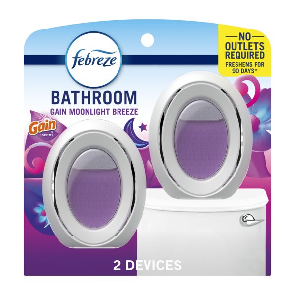 Febreze Bathroom Air Freshener, Gain Moonlight Breeze Scent, 2 Count, Odor-Fighting