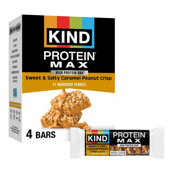 KIND Protein Max Bars, Sweet & Salty Caramel Peanut, Gluten Free, 20g Protein, 4 Count