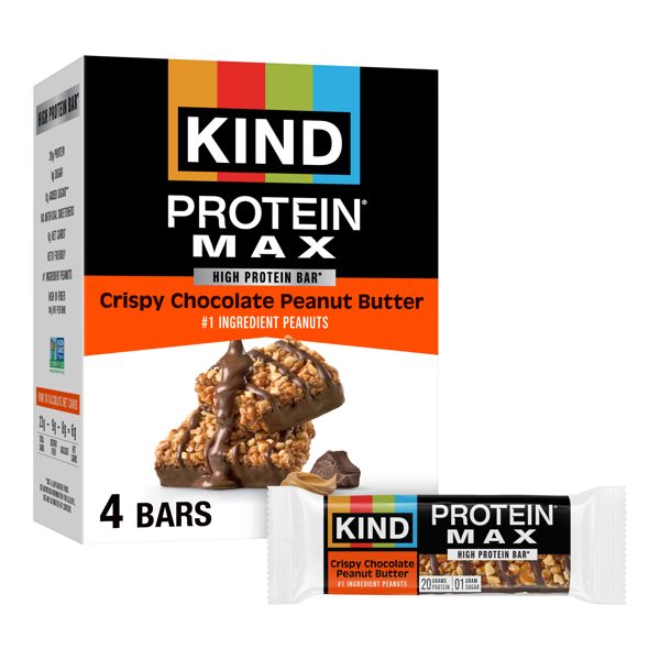 KIND Protein Max Bars, Crispy Chocolate Peanut Butter, Gluten Free, 20g Protein, 4 Count