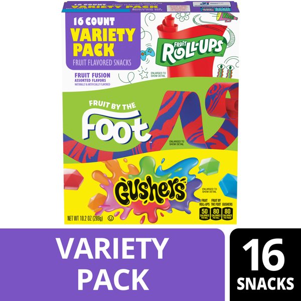 Fruit Roll-Ups, Fruit by the Foot, Gushers Gluten Free Fruit Flavored Snacks (16 Pouches)