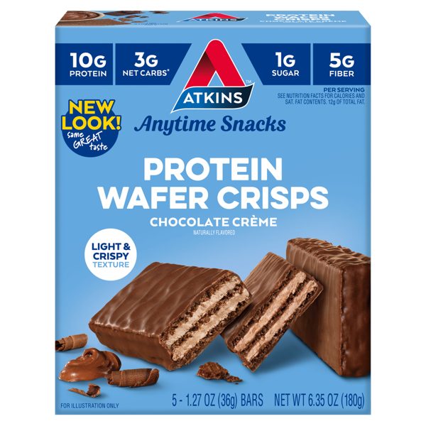 Atkins Snack, Protein Crisp Wafer, Chocolate Crème Wafers, 10g of Protein, 5 Count